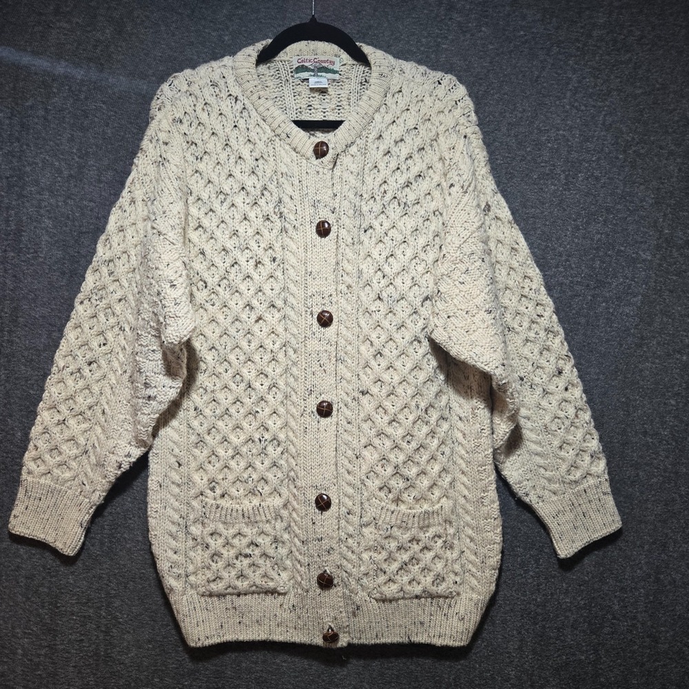 Celtic Country Cable Knit Fisherman Ireland Sweater Cardigan Women S Oatmeal